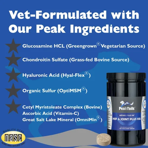 Miniatura 5 de KALA HEALTH PeakTails Hip & Joint Plus HA para perros – 150 tabletas, glucosamina, condroitina, OptiMSM, Ester-C y ácido hialurónico – Apoya