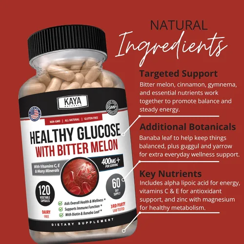 Miniatura 5 de Kaya Naturals Suplemento de gluco saludable con amargo Apoya niveles y función saludables, 20 hierbas, vitaminas y minerales, ácido alfa lipoico