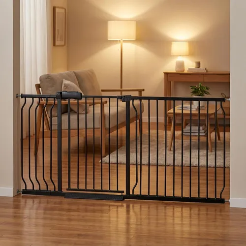 Miniatura 29 de Puertas para bebés extra anchas de 48 a 53 pulgadas, puerta grande para bebé, para escaleras, para mascotas, puertas para interiores, para puertas