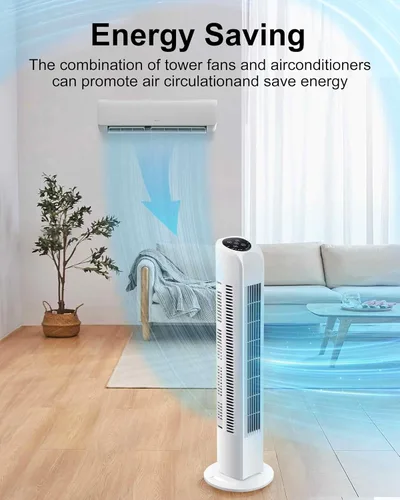 Miniatura 7 de Uthfy Ventilador de torre oscilante sin aspas con control remoto, refrigeración silenciosa, portátil, ventilador eléctrico de pie con 3 velocidades