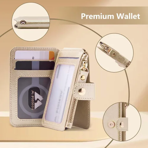 Miniatura 73 de Cartera con llavero, tarjetero con bloqueo RFID de piel, funda para tarjetas de crédito con cremallera para mujer