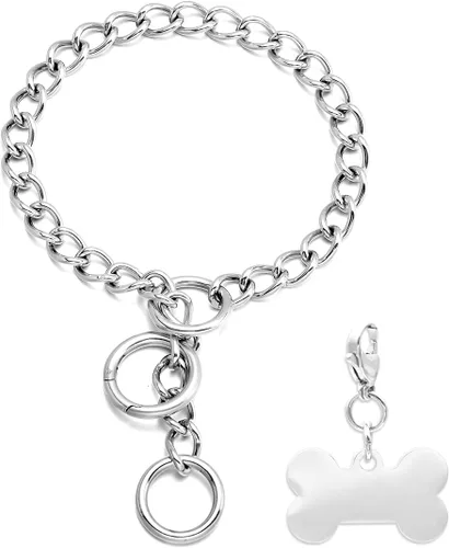 Collar de perro dorado resistente con gancho de cierre de anillo, cadena de eslabones cubanos de 0.59 pulgadas, cadena de metal ajustable de acero