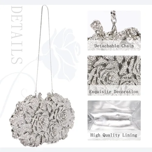 Miniatura 4 de Ynport Bolso de noche gótico de cristal con diamantes de imitación para mujer, diseño floral, boda, fiesta, diamantes brillantes