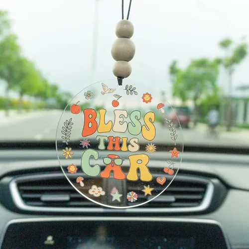 Miniatura 31 de Talataca Adorno plano 2D cristiano para automóvil y cuentas de madera, citas inspiradoras con cuentas, accesorios para espejo retrovisor, colgante 37