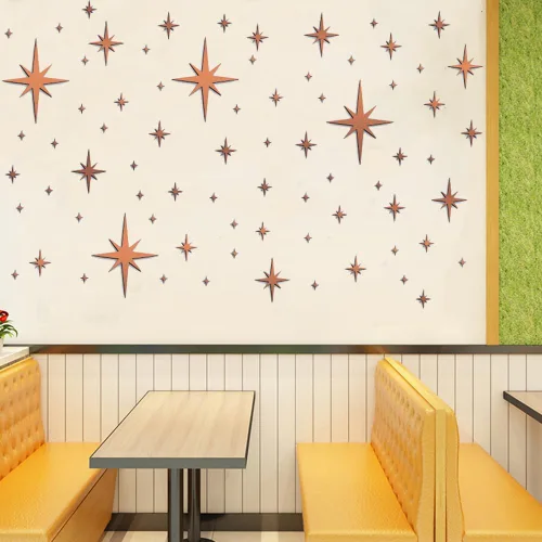 Miniatura 2 de 1 hoja de 82 calcomanías acrílicas de pared con diseño de estrella de espejo de estrella, color oro rosa, fáciles de pelar, autoadhesivas