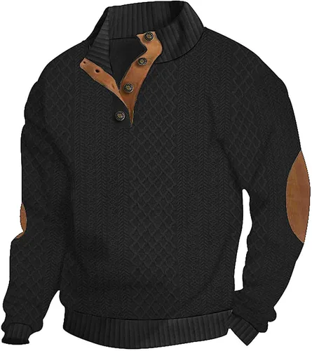 Suéter de manga larga para hombre, casual, con botones de un cuarto, con cuello alto, sudadera con capucha