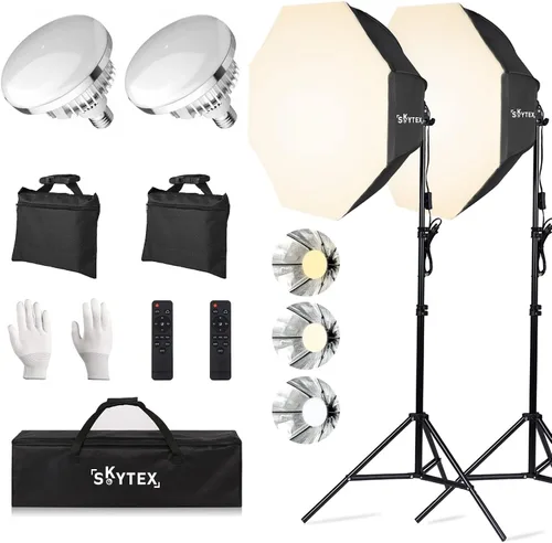 Miniatura 10 de Skytex Kit de Iluminación Softbox (Paquete de 2), Caja Suave de 20 x 28 pulgadas Bombilla LED E27 de 85W, 2700-6400K, Iluminación Continua