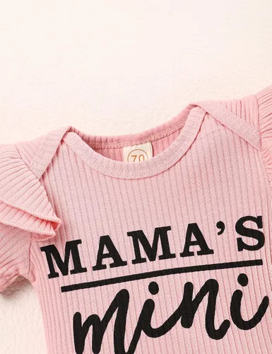 Miniatura 3 de bilison Conjunto de 3 piezas de ropa de bebé para niñas y niñas recién nacidas con letras divertidas y pantalón floral con diadema para niñas recién