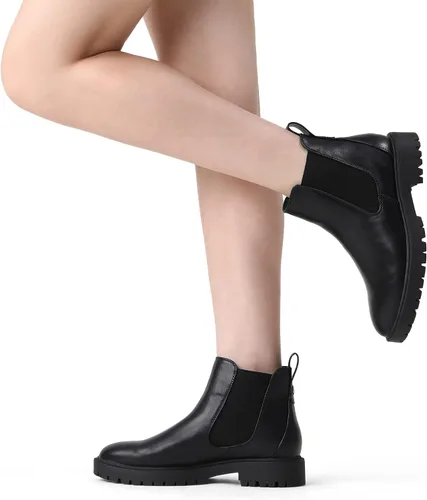 Miniatura 5 de DREAM PAIRS Botines de Tobillo Chelsea de Tacón Bajo para Mujer Zapatos Botines de Moda Tipo Slip-On Elásticos de Otoño