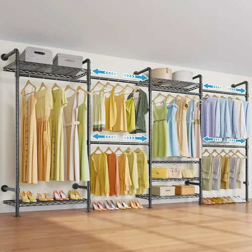 Timate F4 Perchero de ropa montado en la pared, estante de ropa de tubo industrial para colgar ropa, estante de ropa expandible y resistente,