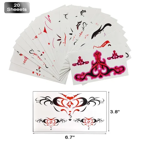 Miniatura 6 de Tatuajes temporales de ombligo sexy, 20 hojas, grandes, de encaje negro, rojo, abdomen, cintura impermeable, tatuajes para mujeres y niñas, tatuajes