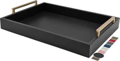 Bandeja decorativa para mesa de café - Bandeja otomana - Plato para desayuno, bebidas, licor - De granja a moderno - Acabado mate - Asas doradas