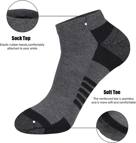 Miniatura 4 de COOVAN 10 pares de calcetines tobilleros para hombre, paquete de 10 unidades, de corte bajo, cómodos, acolchados, calcetines casuales