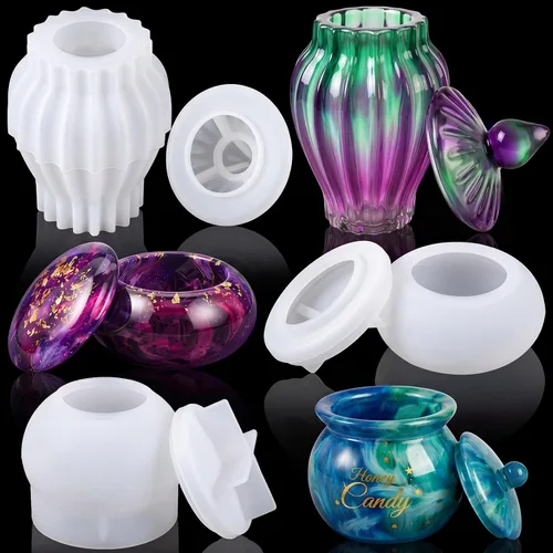 Patelai Juego de 3 moldes de silicona para frascos con tapas para resina epoxi, caja de almacenamiento de resina, molde de joyería, molde de