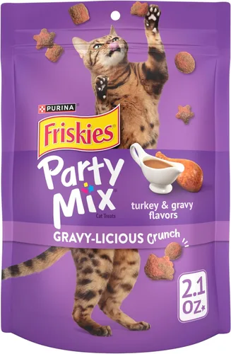 Purina Friskies - Golosinas para gatos, mezcla de salsa crujiente sabor a pavo y salsa – (paquete de 10) bolsas de 2.1 onzas