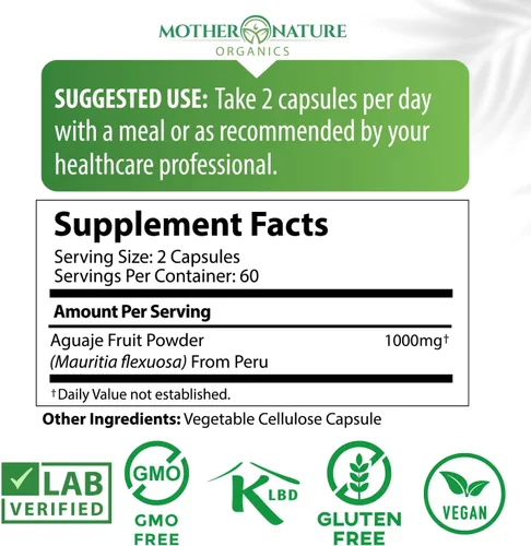 Miniatura 3 de Suplemento de fruta Aguaje, 0.017 oz x 100 cápsulas veganas, la fruta mágica para las mujeres, realza las curvas, equilibrante hormonal, cosecha