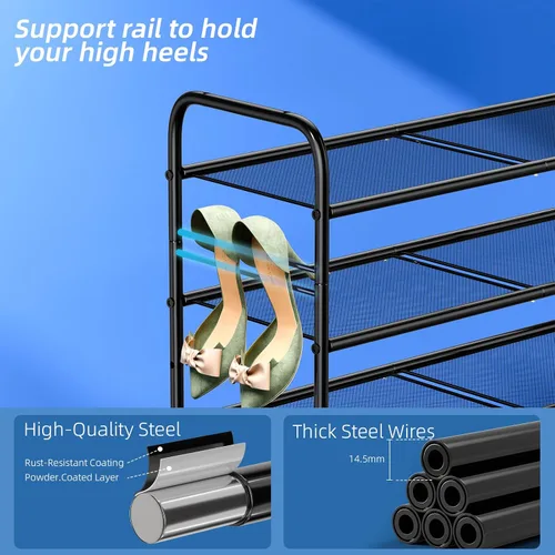 Miniatura 6 de SUFAUY Zapatero de malla de 3 niveles, estante de zapatos de metal para armario de 33 pulgadas de ancho, resistente, negro