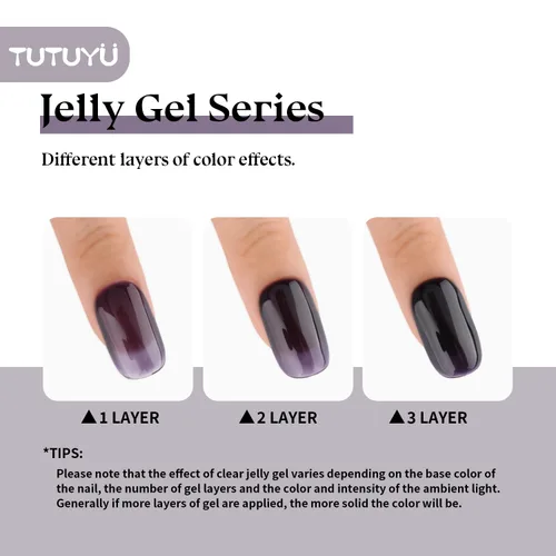 Miniatura 2 de Esmalte de uñas en gel color púrpura oscuro de medianoche - 15ml de esmalte de uñas en gel Jelly color morado negro, color traslúcido