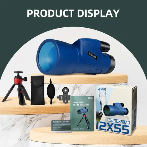 Miniatura 6 de Gosky - Telescopio monocular, monocular de 12 x 55 HD para adultos con prisma BAK4 y lente FMC, monocular ligero con adaptador para smartphone