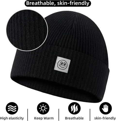 Miniatura 3 de Gorro para hombre con gorro de invierno con sonrisa, unisex, de punto, suave, cálido, con puños