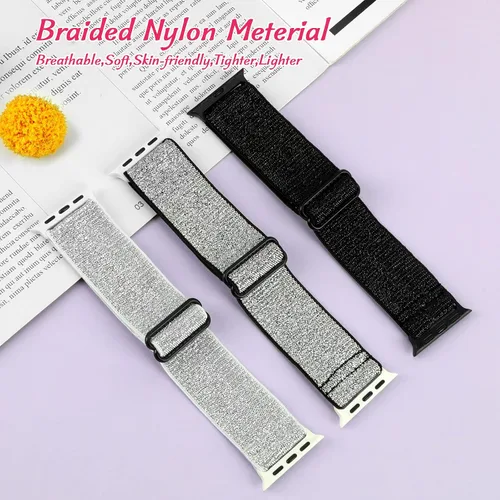 Miniatura 4 de Paquete de 3 bandas elásticas brillantes compatibles con Apple Watch Band de 1.99 pulgadas, 1.49 pulgadas, 1.57 pulgadas, 1.57 pulgadas, 1.61