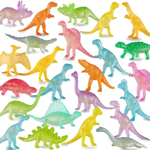 Juego de 96 piezas de mini dinosaurios que brillan en la oscuridad (24 estilos), figura de dinosaurio realista de plástico, suministros de fiesta de