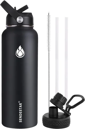 Miniatura 69 de SENDESTAR Botella de agua aislada de 24 onzas, boca ancha, botella de agua de 24 onzas con tapa con popote, tapa de boquilla, acero inoxidable