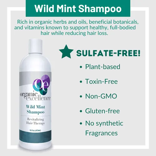 Miniatura 4 de Organic Excellence Champú orgánico natural, menta silvestre y romero, sin químicos, a base de plantas, sin toxinas, sin crueldad, hierbas y aceites