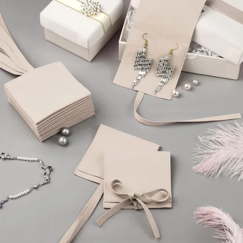 Miniatura 6 de Lothee 40 piezas de bolsa de joyería de microfibra de 8x8 cm, bolsas de regalo pequeñas de lujo con lazo de microfibra para embalaje de pulseras