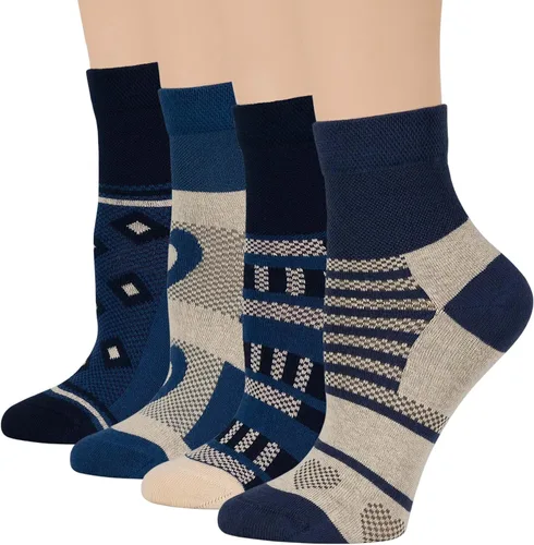 7BIGSTARS KINGDOM Women's Cotton Quarter Non-Binding Diabetic Fashion Socks-L-M-4 Pack-Multicolor