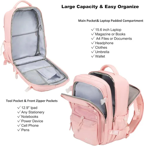 Miniatura 2 de AO ALI VICTORY Mochila de viaje para mujeres y hombres de 15.6 pulgadas para laptop, mochila de transporte, mochila grande para universidad, Rosa