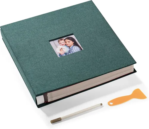 Miniatura 40 de HoneyTolly Álbum de fotos autoadhesivo para fotos de 4 x 6 imágenes, cubierta magnética de lino, 15 hojas/30 páginas en blanco para bodas Beige claro