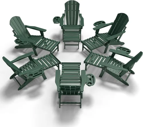 Miniatura 12 de NAVINE Silla Adirondack ajustable con reposapiés retráctil, Silla Adirondack plegable de HDPE con portavasos, Silla Adirondack para todo el tiempo