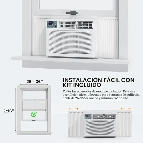 Miniatura 8 de ROVSUN - Aire acondicionado para ventana de 12000 BTU con función de calor, unidad de aire acondicionado y calentador combo con control inteligente
