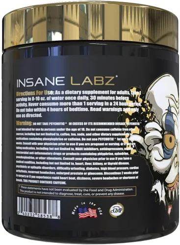 Miniatura 3 de Insane Labz Psychotic Gold - Polvo estimulante para pre entrenamiento, energía extrema, concentración, levantamiento de pesas y resistencia con beta