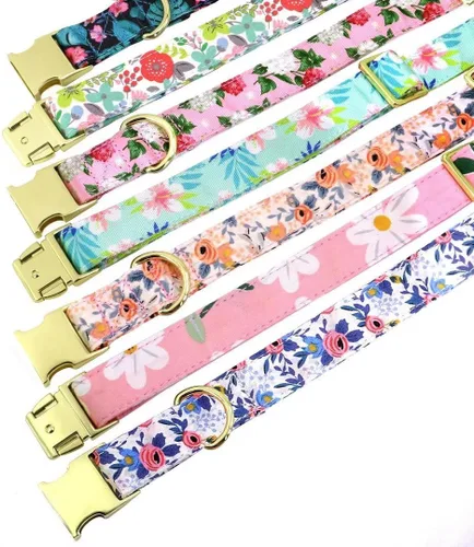 Miniatura 2 de Collares de perro femeninos Beirui con patrones florales vibrantes, collar de perro hembra con flor para caminar, collar ajustable duradero
