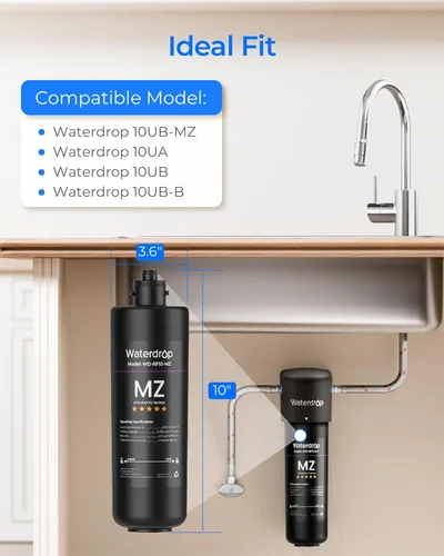 Miniatura 2 de Waterdrop RF10-MZ Cartucho de filtro de reemplazo para filtro de agua bajo fregadero 10UB-MZ/10UA/10UB, alta capacidad de 8,000 galones