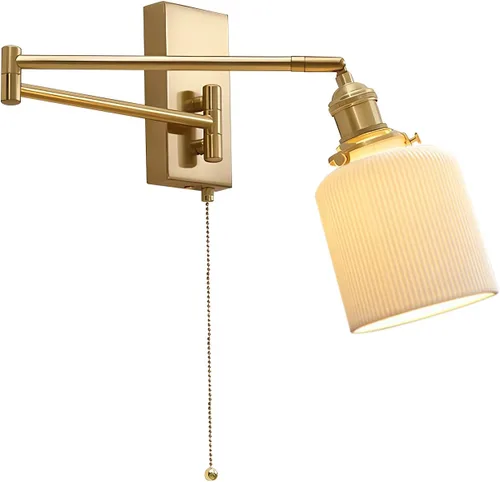 Miniatura 11 de MWL14A-2 - Juego de 2 apliques de pared dorados cepillados, lámparas de pared industriales retro con cadena de tracción, apliques de tocador
