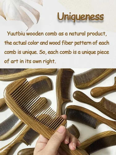 Miniatura 5 de Peine de sándalo verde afilado de dientes finos con asa, cepillo desenredante de pelo fino de madera para suavizar y peinar el cabello de precisión