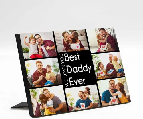 Miniatura 36 de InterestPrint Panel de fotos personalizado para papá y nombre para exhibición de mesa, mejor papá estrella, 6 fotos, marco de fotos personalizado
