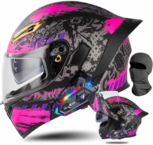 Miniatura 8 de Cascos de motocicleta modulares con Bluetooth de doble visera, aprobados por DOT FMVSS 218, casco de motocicleta abatible de cara completa