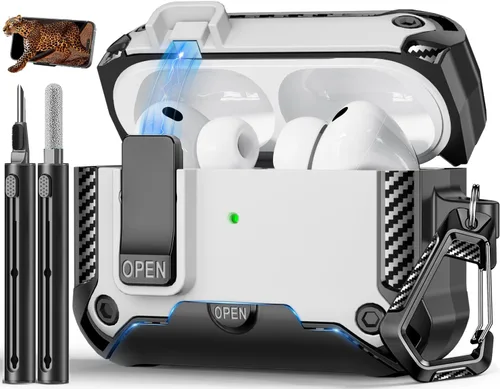 Miniatura 40 de Funda para AirPods Pro de 2 generación con soporte para teléfono, diseño de interruptor automático de protección completa contra caídas con kit