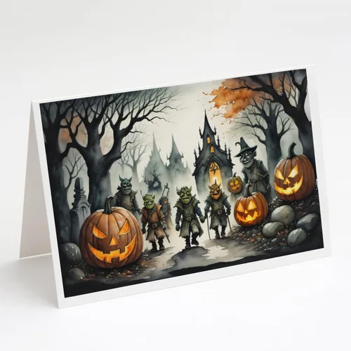 Miniatura 70 de Caroline's Treasures DAC2223GCA7P - Tarjetas de felicitación y sobres de Halloween espeluznantes de gato negro, paquete de 8 tarjetas en blanco