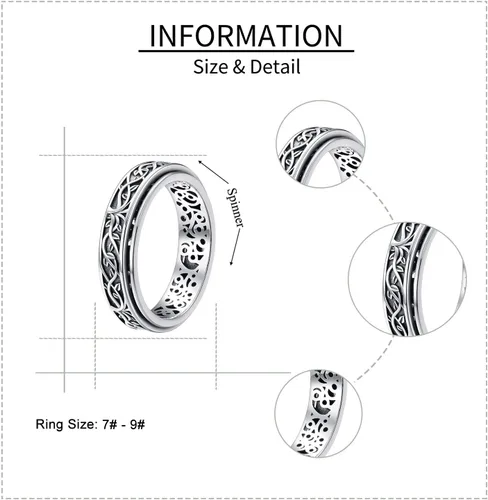 Miniatura 3 de YAFEINI Anillo giratorio de plata de ley para mujer, nudo celta, girasol, margarita, corazón, árbol de la vida, joyería de regalo para mujeres