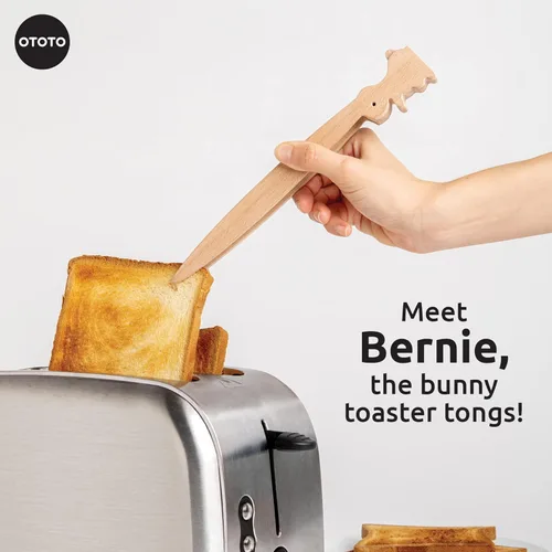 Miniatura 3 de OTOTO Bernie Bunny Pinzas para Tostadora - Conejo, Servidores de Ensalada - Mini Pinzas Multiusos para Aperitivos, Utensilios de Madera y Lindos