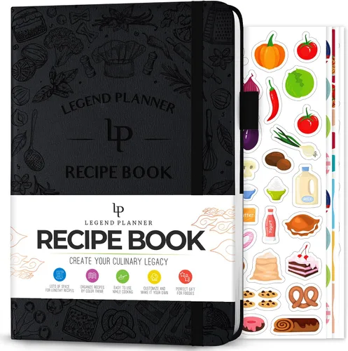 Miniatura 15 de Legend - Libro de recetas familiar en blanco para escribir tus propias recetas, diario de cocina vacío, cuaderno de cocina personalizado, tapa dura