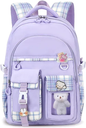 Miniatura 7 de PRLINJSK Mochila para niñas, mochila escolar linda para niñas, niños y adolescentes, mochila Kawaii para primaria, Negro, Mediana, Mochilas
