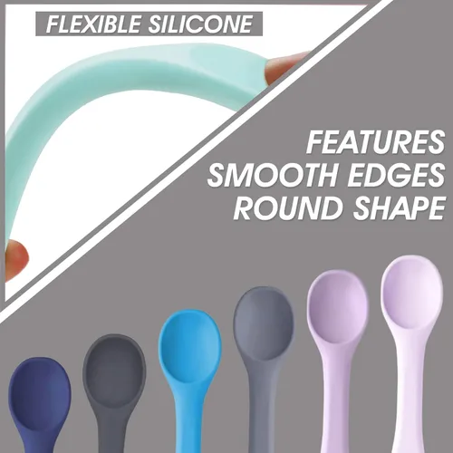 Miniatura 3 de Cucharas para bebés – Cuchara grande de silicona para el destete LED del bebé, mango grueso, construcción flexible, textura suave, utensilios