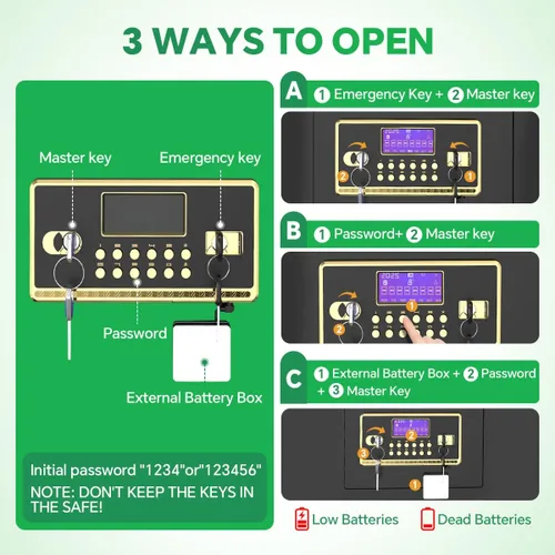 Miniatura 3 de Caja de seguridad con teclado digital y sistema de alarma - Caja de bloqueo electrónico para joyas y dinero en efectivo con estantes ajustables