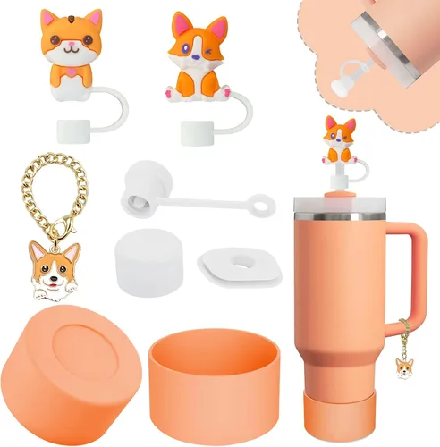 Miniatura 18 de Conjunto de accesorios para taza Stanley, incluye 2 piezas de cubierta de pajita de 0.4 pulgadas, 1 tapón antiderrame de silicona, 1 lindo encanto